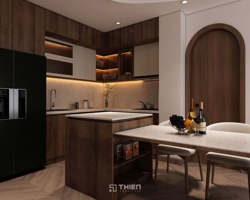 Tủ Bếp Gỗ Kết Hợp Bàn Ăn Đa Chức Năng TBT035